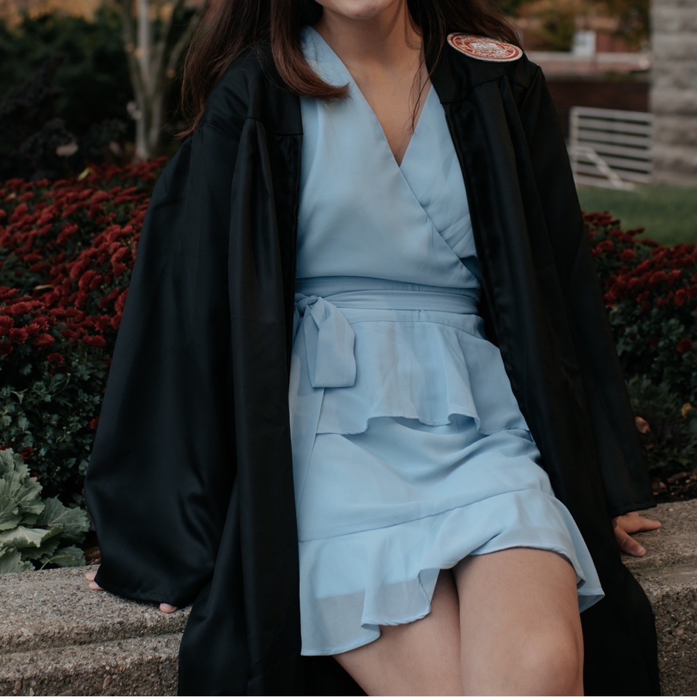 Altar'd State Blue Knee-Length Wrap Tie Front Dress